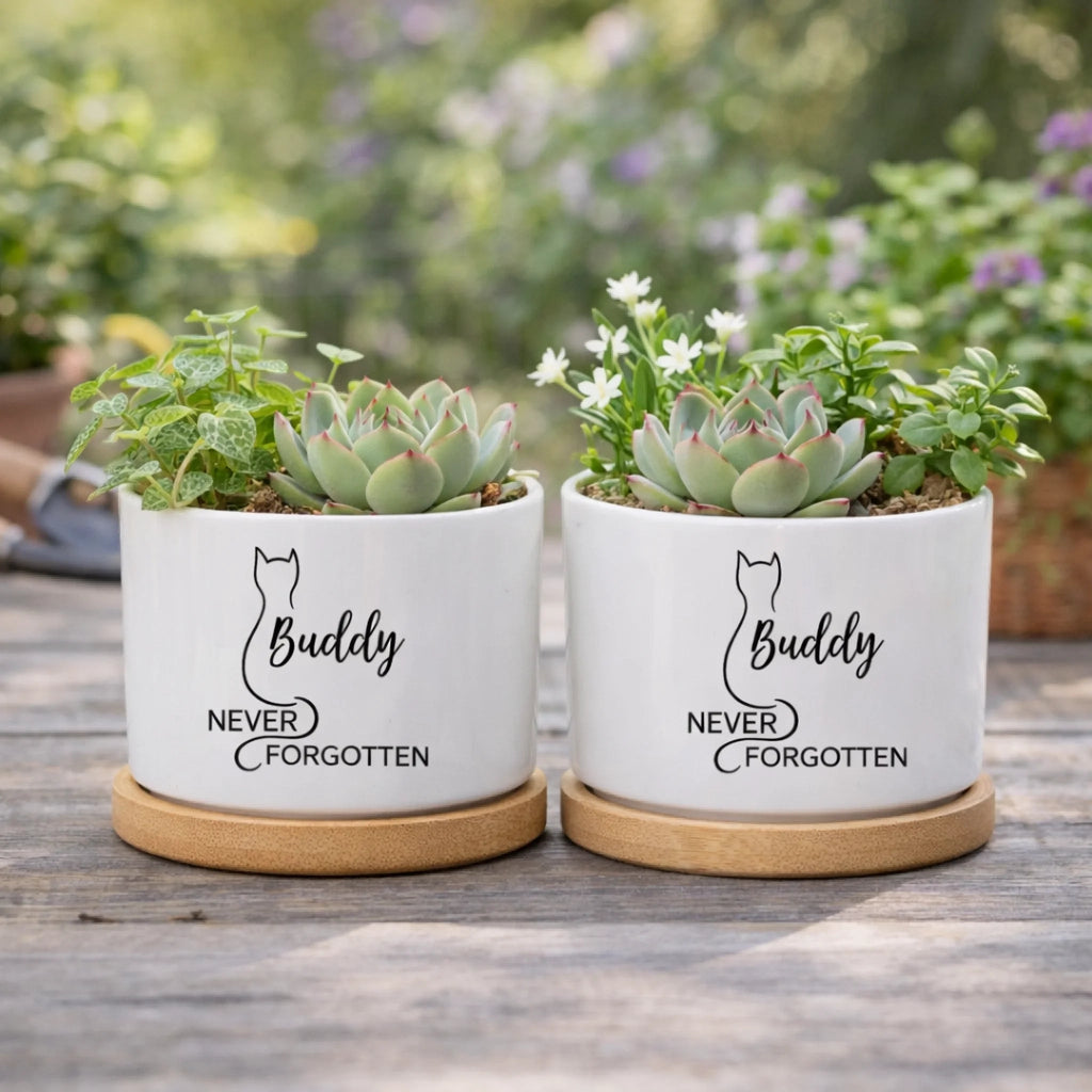 custom photo cat memorial planter