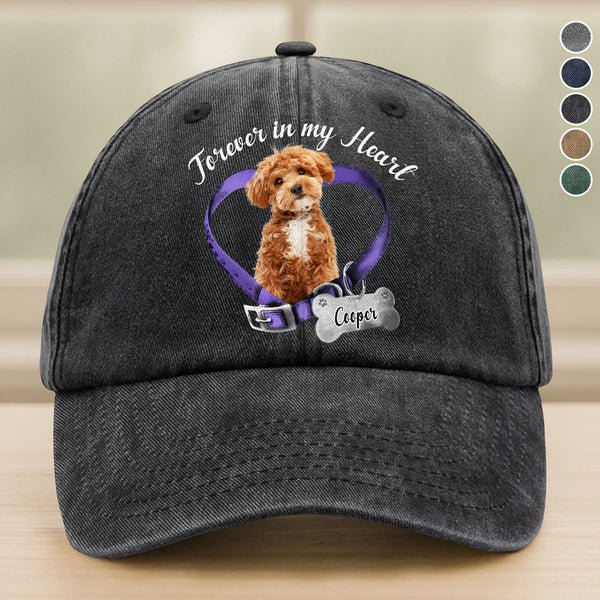 Forever In My Heart Memorial Hat – Custom Photo Washed Denim Baseball Cap, Personalized Remembrance Dad Cap Gift 91556096 - DiyGiftly