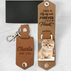 personalized leather photo keychain for cat memorial