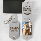 genuine leather cat memorial keychain
