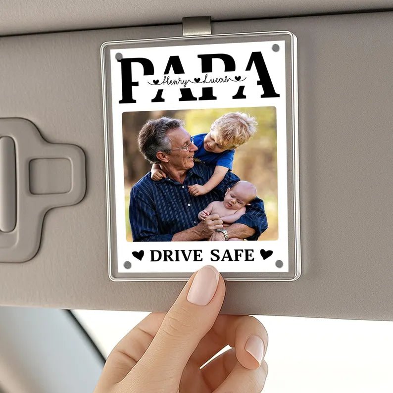 FREE PHOTO Personalized Car Visor Clip for Dad and Papa, Photo Car Visor Clip for Father's Day, New Dad Gifts, New Grandpa Gifts, Car Charm 89790720 - DiyGiftly