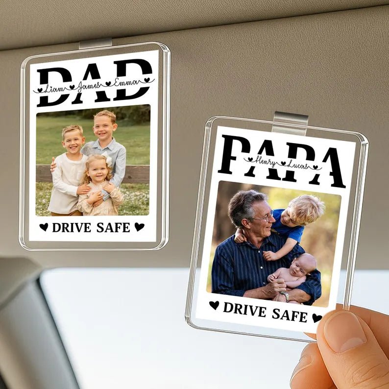FREE PHOTO Personalized Car Visor Clip for Dad and Papa, Photo Car Visor Clip for Father's Day, New Dad Gifts, New Grandpa Gifts, Car Charm 89790720 - DiyGiftly