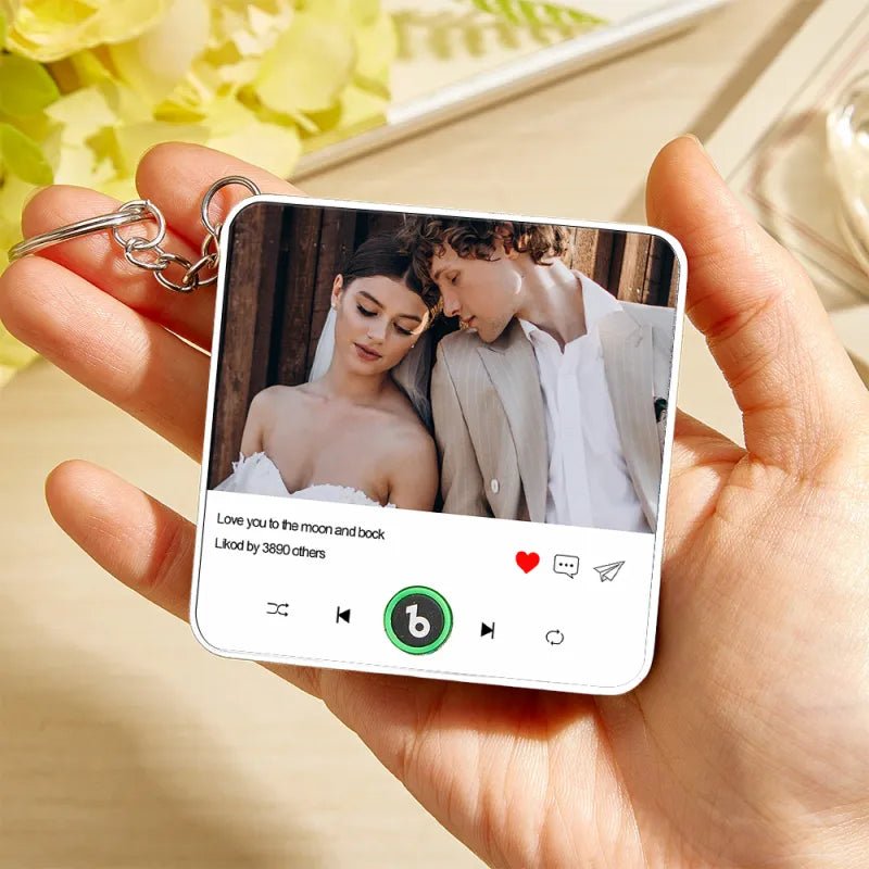 FridgeBeats Custom Photo and Text Music Keychain Music Box Bag Charm That Plays Music Without Cell Phone Best Gifts for Her - DiyGiftly