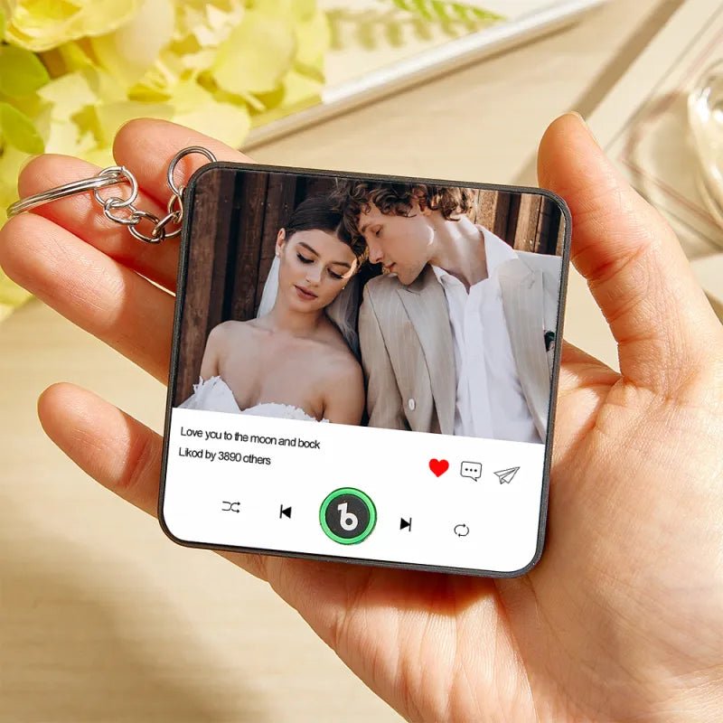 FridgeBeats Custom Photo and Text Music Keychain Music Box Bag Charm That Plays Music Without Cell Phone Best Gifts for Her - DiyGiftly