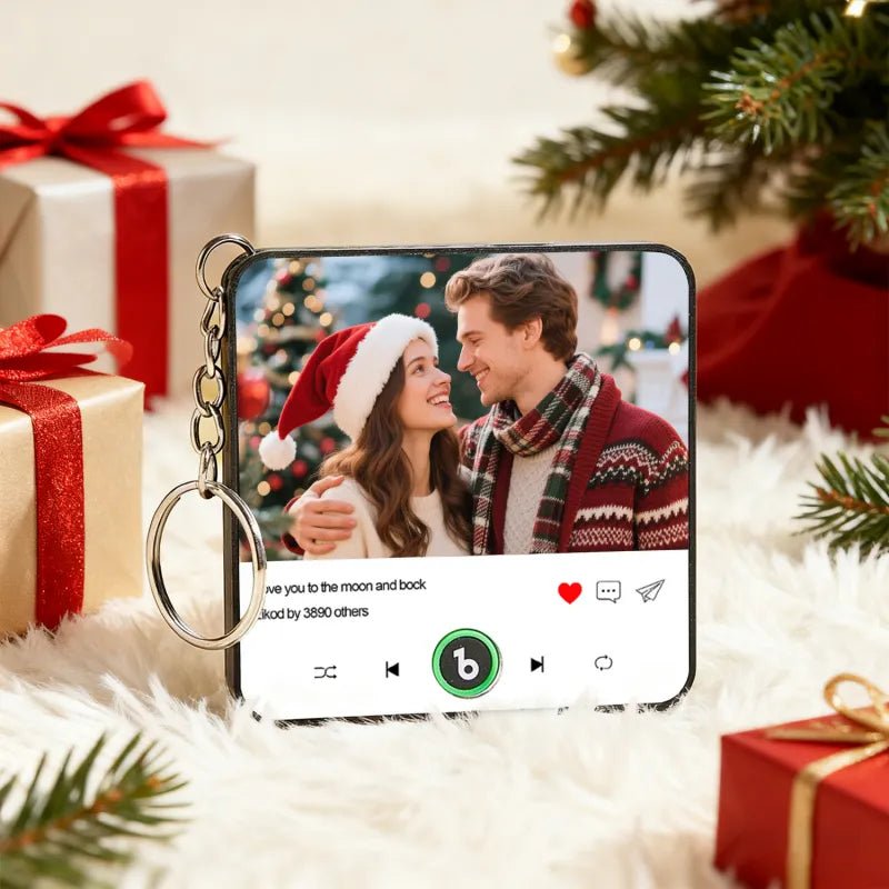 FridgeBeats Custom Photo and Text Music Keychain Music Box Bag Charm That Plays Music Without Cell Phone Best Gifts for Her - DiyGiftly