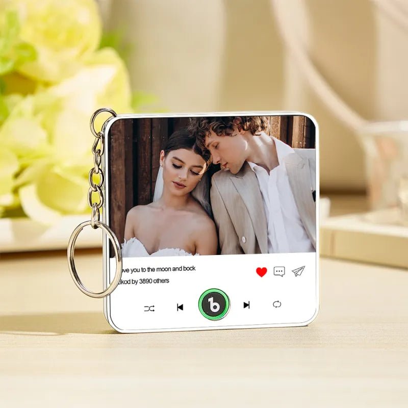 FridgeBeats Custom Photo and Text Music Keychain Music Box Bag Charm That Plays Music Without Cell Phone Best Gifts for Her - DiyGiftly