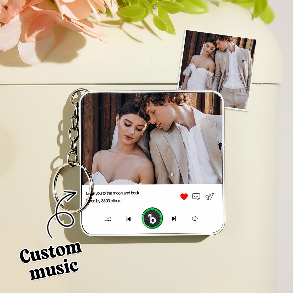 FridgeBeats Custom Photo and Text Music Keychain Music Box Bag Charm That Plays Music Without Cell Phone Best Gifts for Her - DiyGiftly