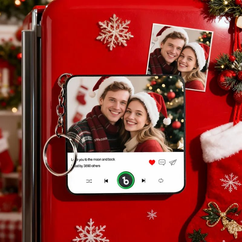 FridgeBeats Custom Photo and Text Music Keychain Music Box Bag Charm That Plays Music Without Cell Phone Best Gifts for Her - DiyGiftly