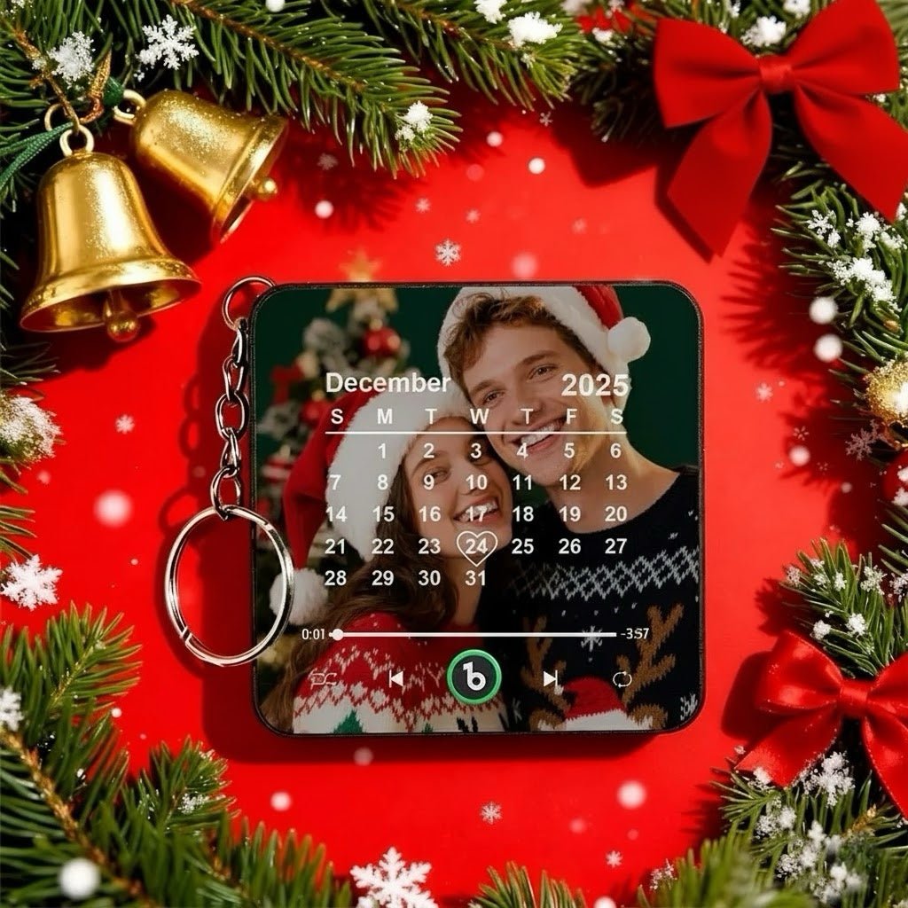 FridgeBeats Custom Photo Calendar Music Keychain Music Box Bag Charm That Plays Music Without Cell Phone Best Gifts for Her - DiyGiftly