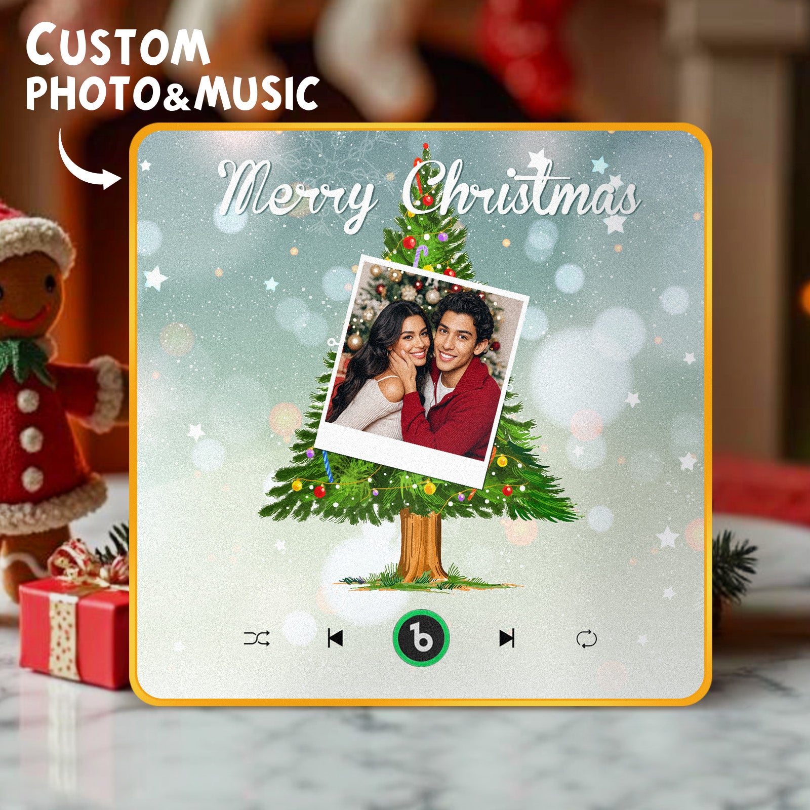 FridgeBeats Framed 4.0 Custom Music And Photo Fridge Magnet Christmas Tree Fridge Magnet for Christmas Gifts - DiyGiftly