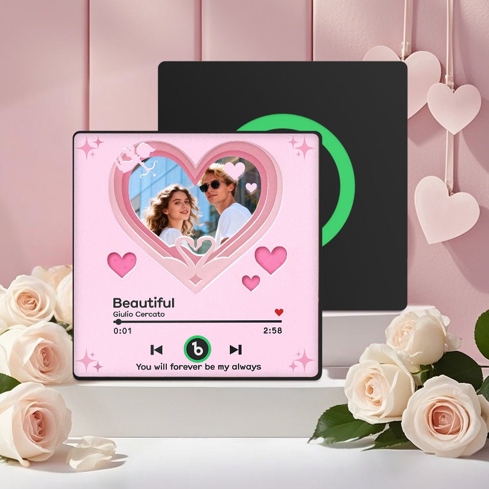 FridgeBeats Framed 4.0 Custom Music Fridge Magnet with Pink Hearts Personalized Photo Music Gift Best Valentines Gift for Couples - DiyGiftly