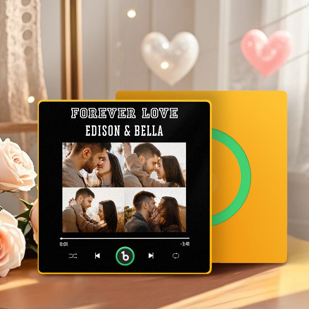 FridgeBeats Framed 4.0 Custom Names 4 Colorful Photos Music Fridge Magnet Personalized Song Magnet Valentines Gift for Couples - DiyGiftly