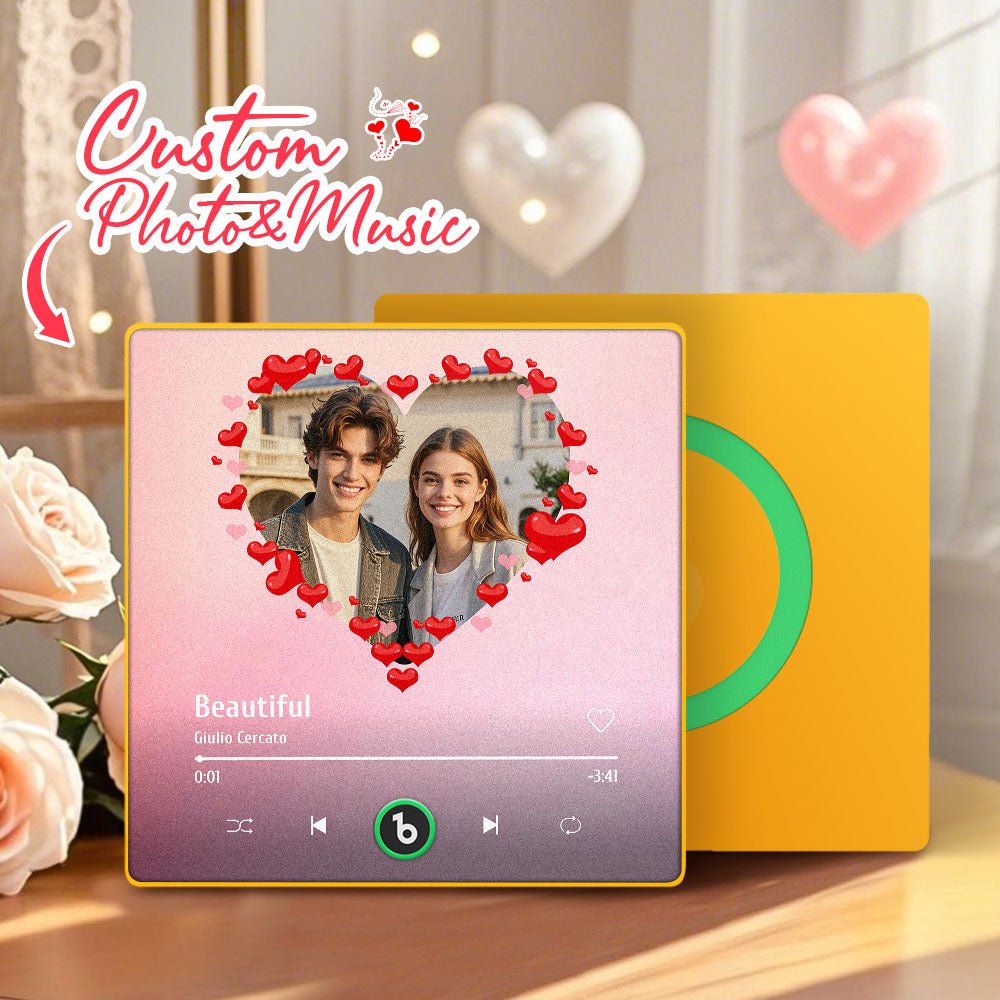 FridgeBeats Framed 4.0 Personalized Heart Style Photo Music Fridge Magnet Valentines Gift Album Fridge Magnet Music Wall Photo Sticker - DiyGiftly
