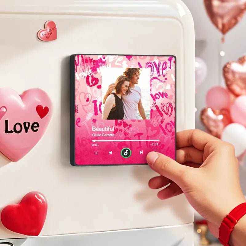 FridgeBeats Framed 4.0 Personalized Love Theme Music Fridge Magnet Valentines Gift Music Wall Photo Sticker Music Movement - DiyGiftly