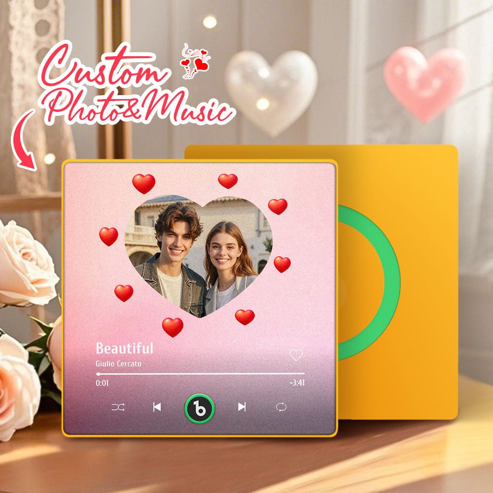 FridgeBeats Framed 4.0 Personalized Music Fridge Magnet Heart Style Valentines Gift Album Fridge Magnet Music Wall Photo Sticker - DiyGiftly
