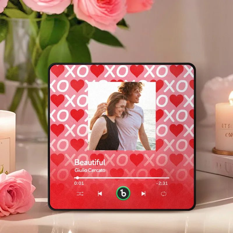 FridgeBeats Framed 4.0 Personalized Music Fridge Magnet XOXO with Red Hearts Valentines Gift Music Wall Photo Sticker Music Movement - DiyGiftly