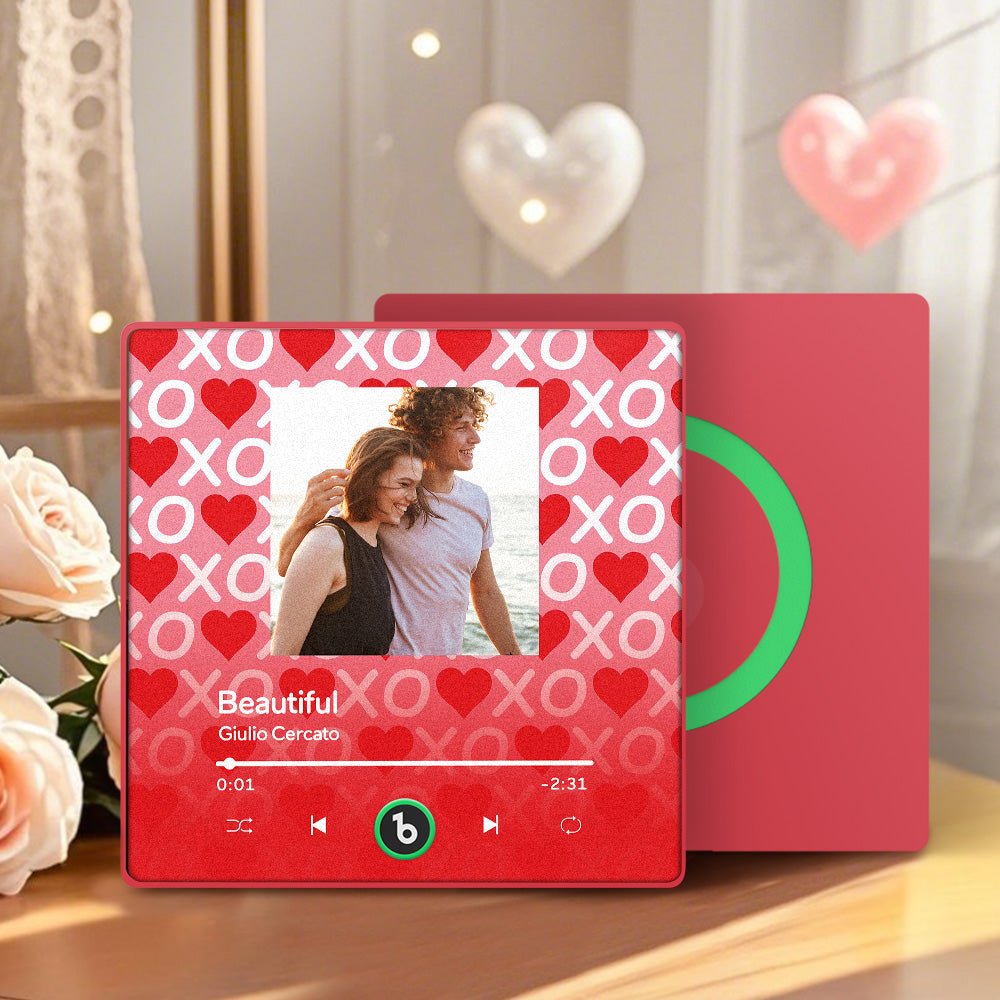 FridgeBeats Framed 4.0 Personalized Music Fridge Magnet XOXO with Red Hearts Valentines Gift Music Wall Photo Sticker Music Movement - DiyGiftly