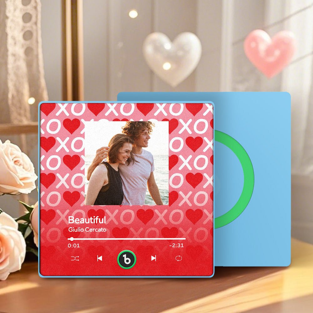 FridgeBeats Framed 4.0 Personalized Music Fridge Magnet XOXO with Red Hearts Valentines Gift Music Wall Photo Sticker Music Movement - DiyGiftly