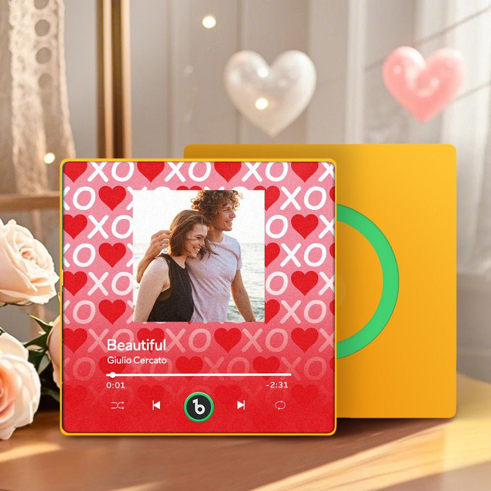 FridgeBeats Framed 4.0 Personalized Music Fridge Magnet XOXO with Red Hearts Valentines Gift Music Wall Photo Sticker Music Movement - DiyGiftly