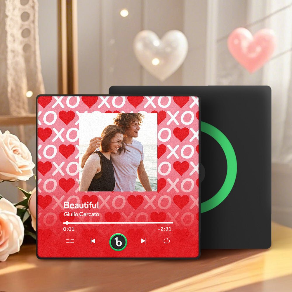 FridgeBeats Framed 4.0 Personalized Music Fridge Magnet XOXO with Red Hearts Valentines Gift Music Wall Photo Sticker Music Movement - DiyGiftly