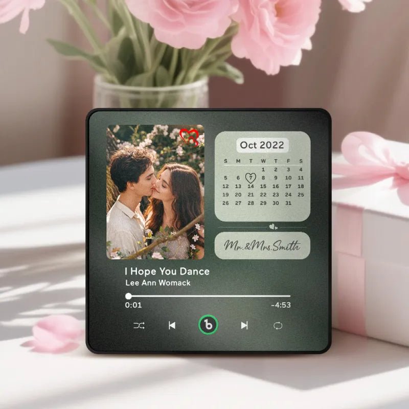 FridgeBeats Framed 4.0 Personalized Photo Calendar Fridge Magnet with Music That Can Play Song Calendar Gifts Valentines Gifts for Couple - DiyGiftly