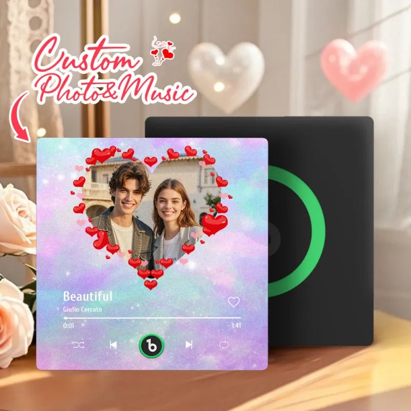 FridgeBeats Frameless 4.0 Personalized Heart Style Photo Music Fridge Magnet Valentines Gift Album Fridge Magnet Music Wall Photo Sticker - DiyGiftly