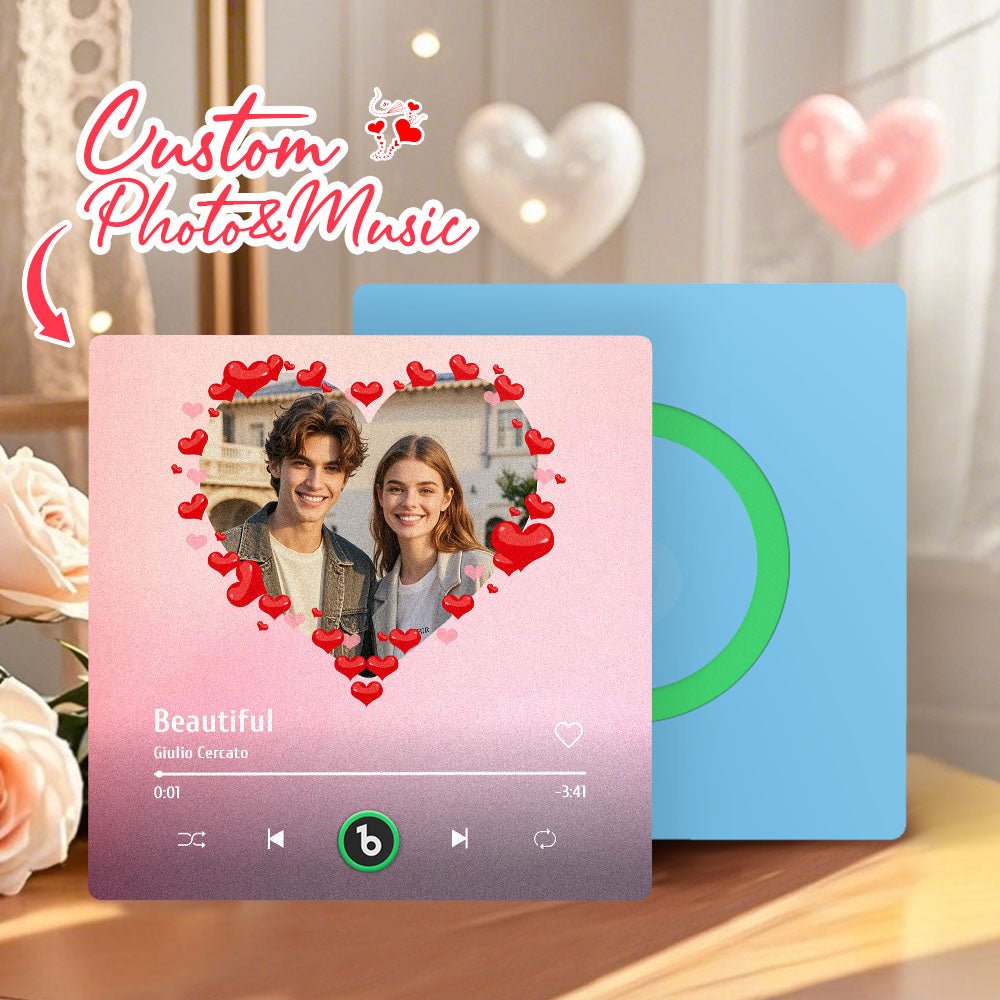 FridgeBeats Frameless 4.0 Personalized Heart Style Photo Music Fridge Magnet Valentines Gift Album Fridge Magnet Music Wall Photo Sticker - DiyGiftly