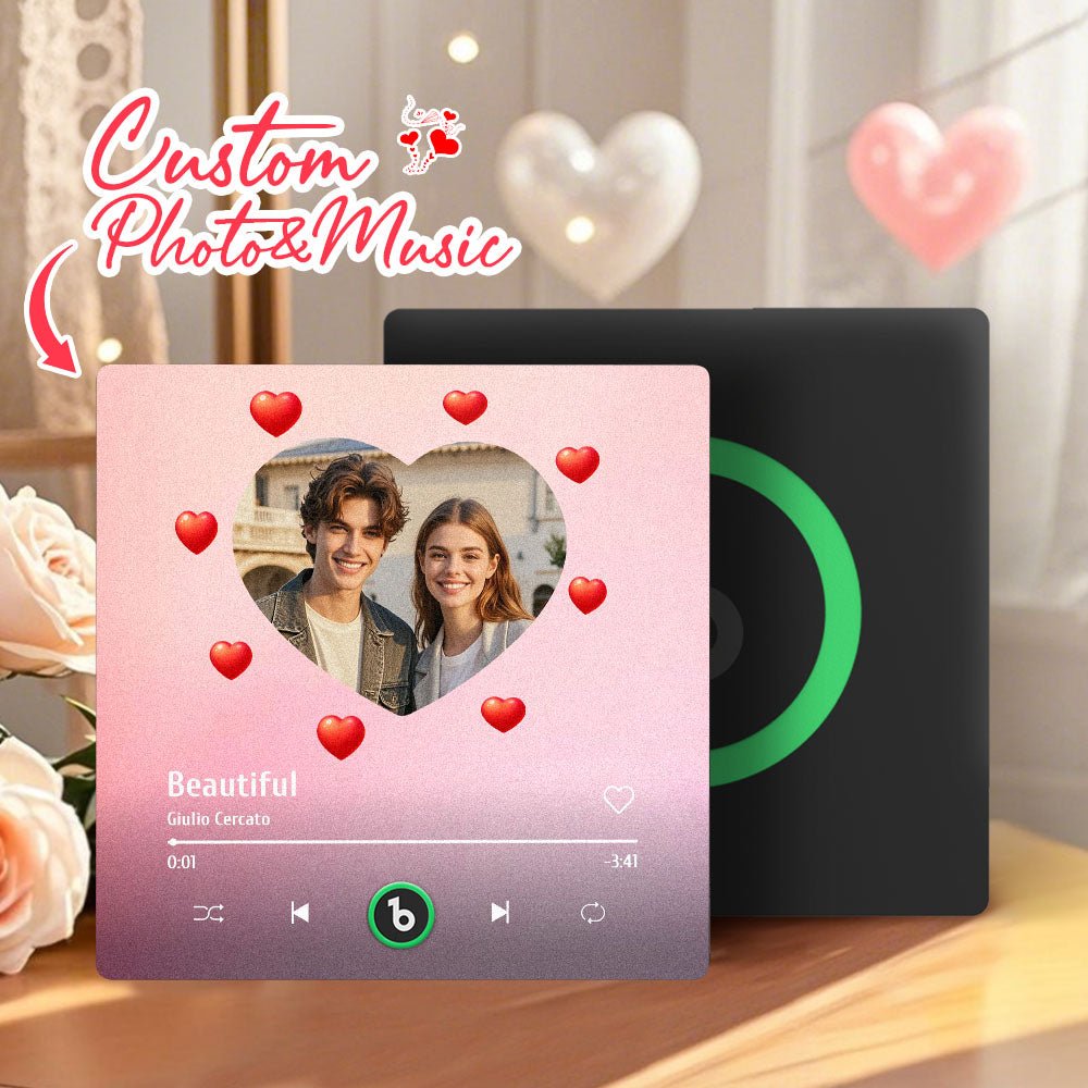 FridgeBeats Frameless 4.0 Personalized Music Fridge Magnet Heart Style Valentines Gift Album Fridge Magnet Music Wall Photo Sticker - DiyGiftly