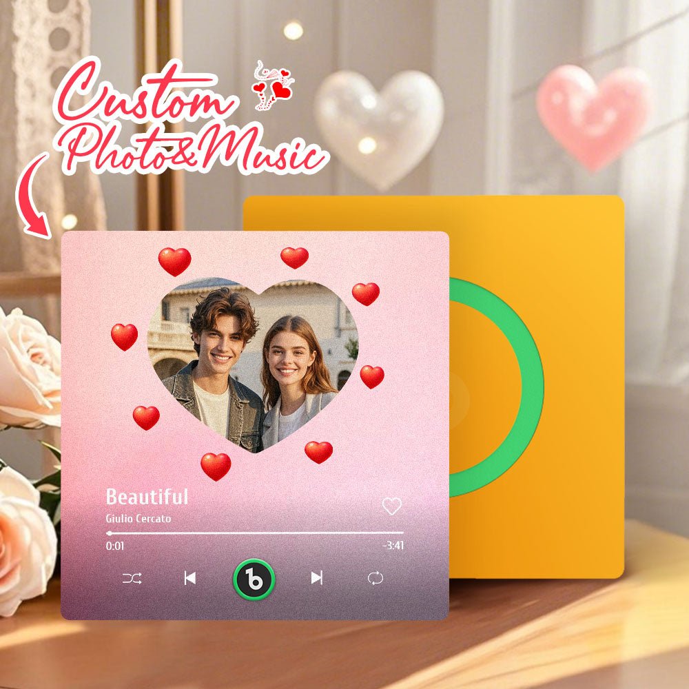 FridgeBeats Frameless 4.0 Personalized Music Fridge Magnet Heart Style Valentines Gift Album Fridge Magnet Music Wall Photo Sticker - DiyGiftly