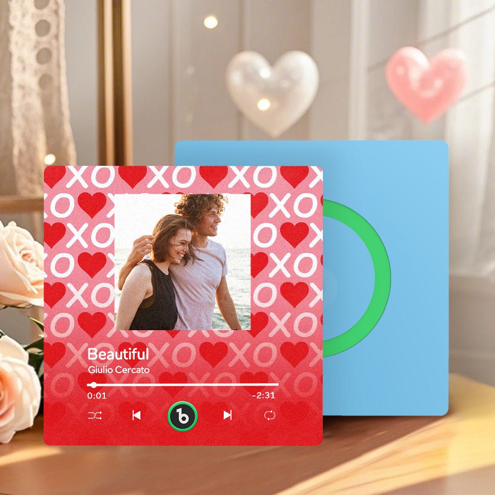 FridgeBeats Frameless 4.0 Personalized Music Fridge Magnet XOXO with Red Hearts Valentines Gift Music Wall Photo Sticker Music Movement - DiyGiftly