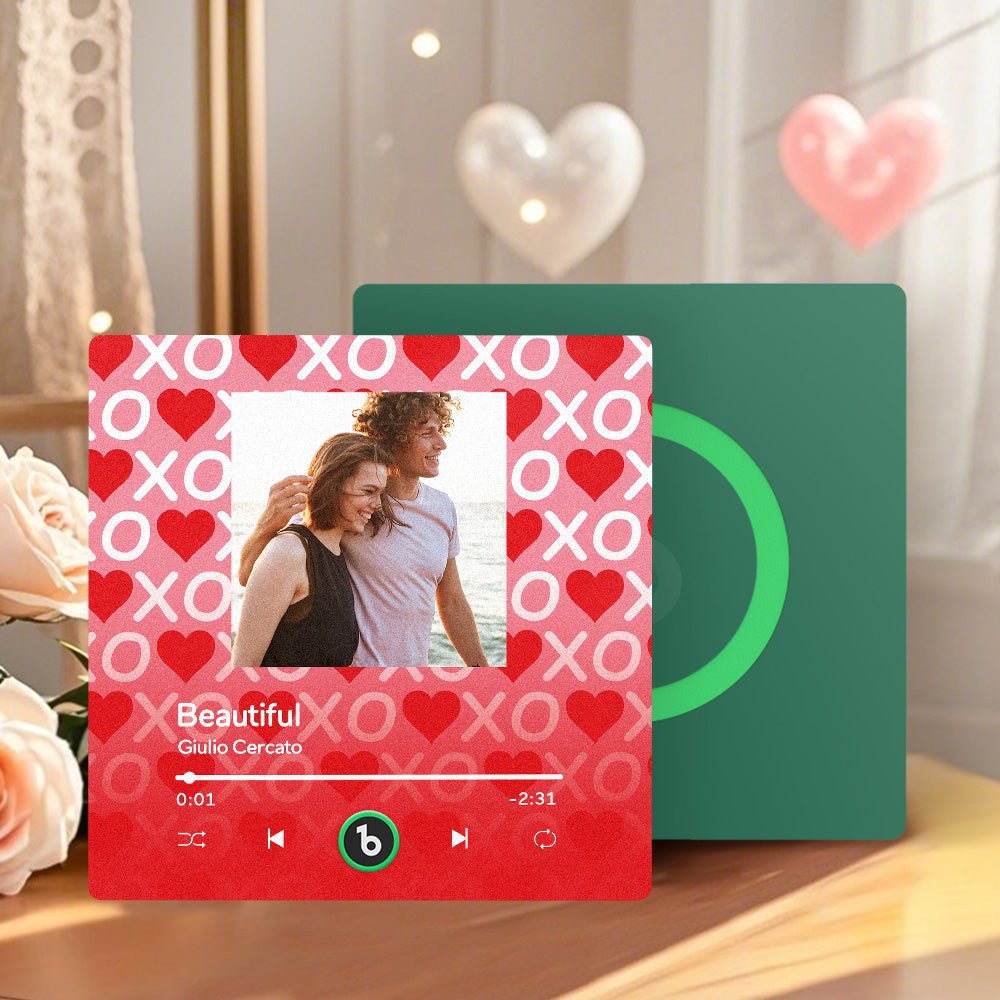 FridgeBeats Frameless 4.0 Personalized Music Fridge Magnet XOXO with Red Hearts Valentines Gift Music Wall Photo Sticker Music Movement - DiyGiftly