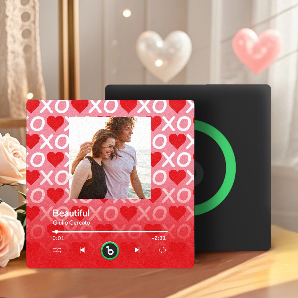 FridgeBeats Frameless 4.0 Personalized Music Fridge Magnet XOXO with Red Hearts Valentines Gift Music Wall Photo Sticker Music Movement - DiyGiftly