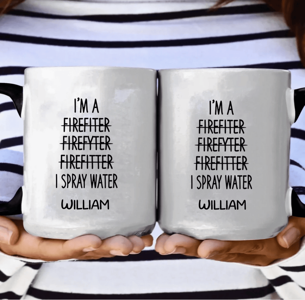 Firefighter Coffee Mug Personalized Ceramic white sky blue