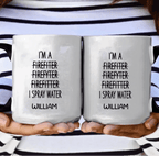 Firefighter Coffee Mug Personalized Ceramic white sky blue