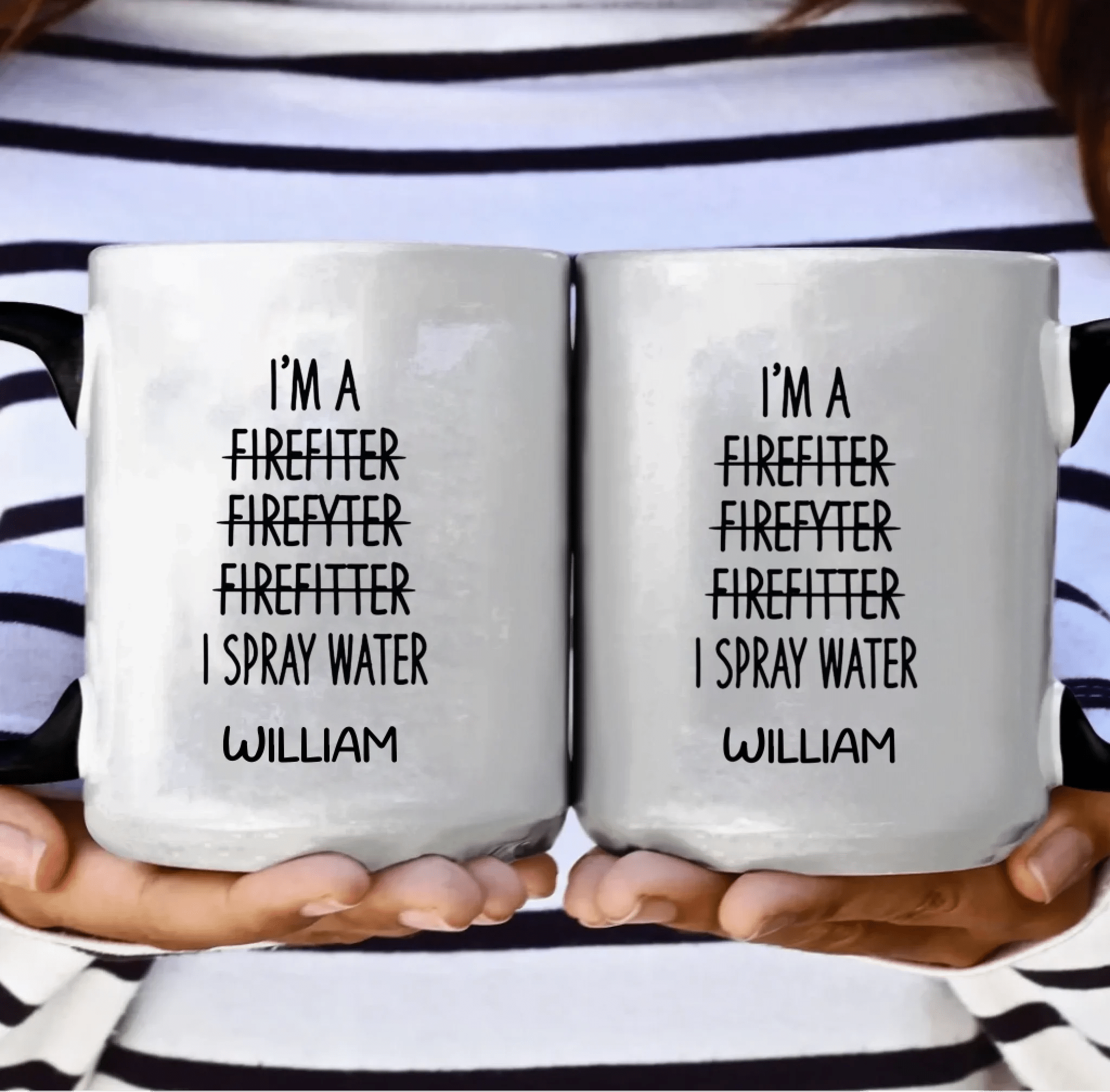Firefighter Coffee Mug Personalized Ceramic white sky blue