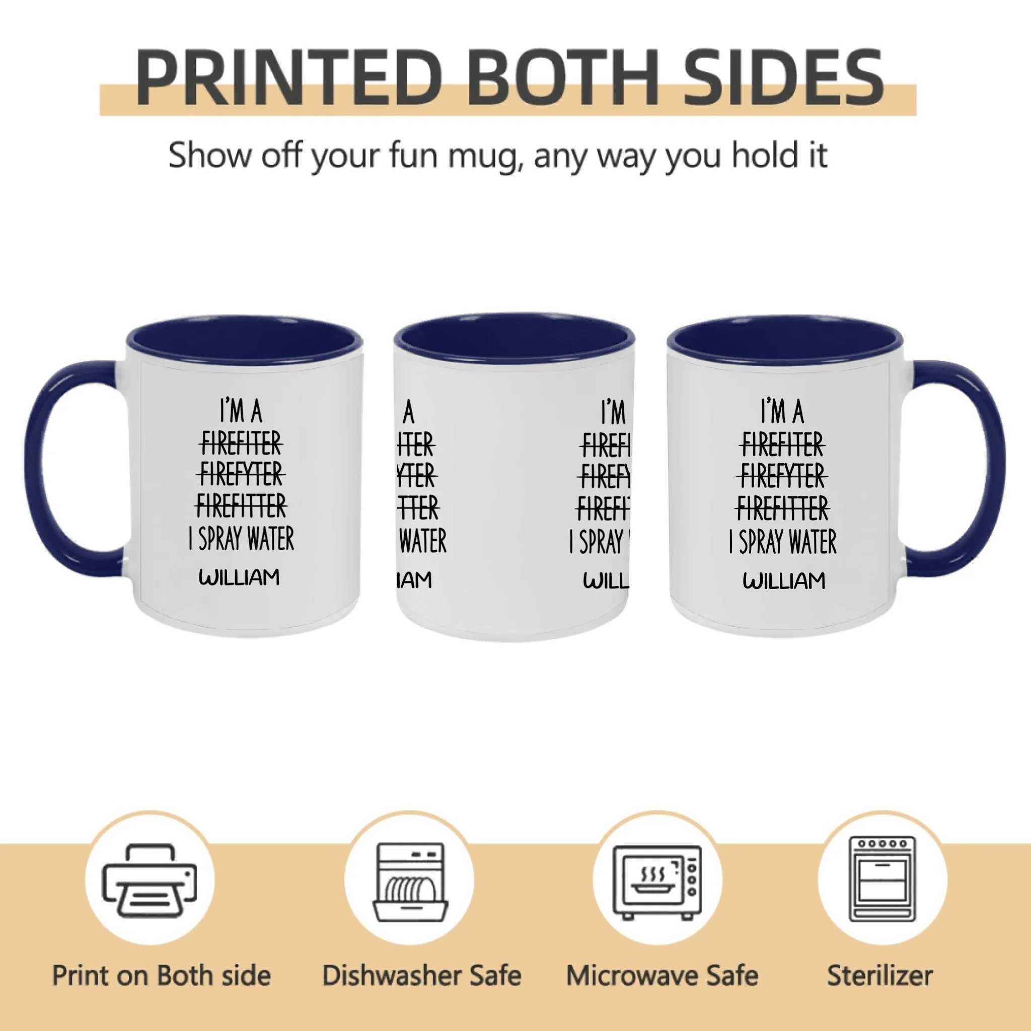 Firefighter Coffee Mug Personalized Ceramic close view