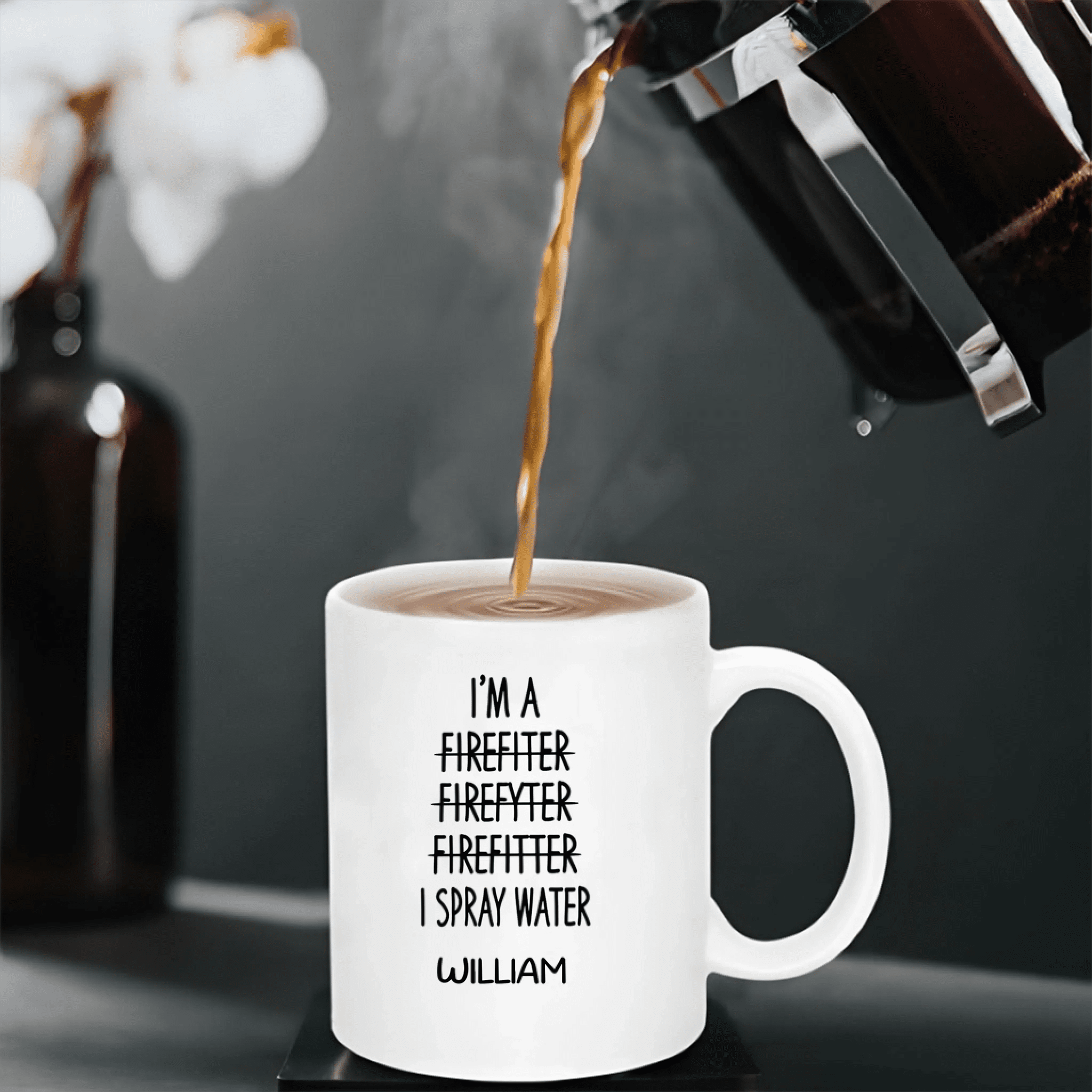 Firefighter Coffee Mug Personalized Ceramic white black