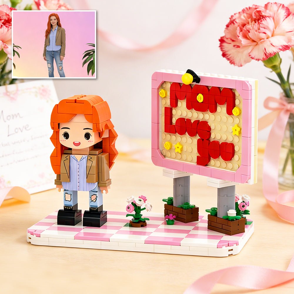 Full Body Custom 1 Person Cute Brick Figure MOM Love You Personalized Photo Mother's Day Gift - DiyGiftly