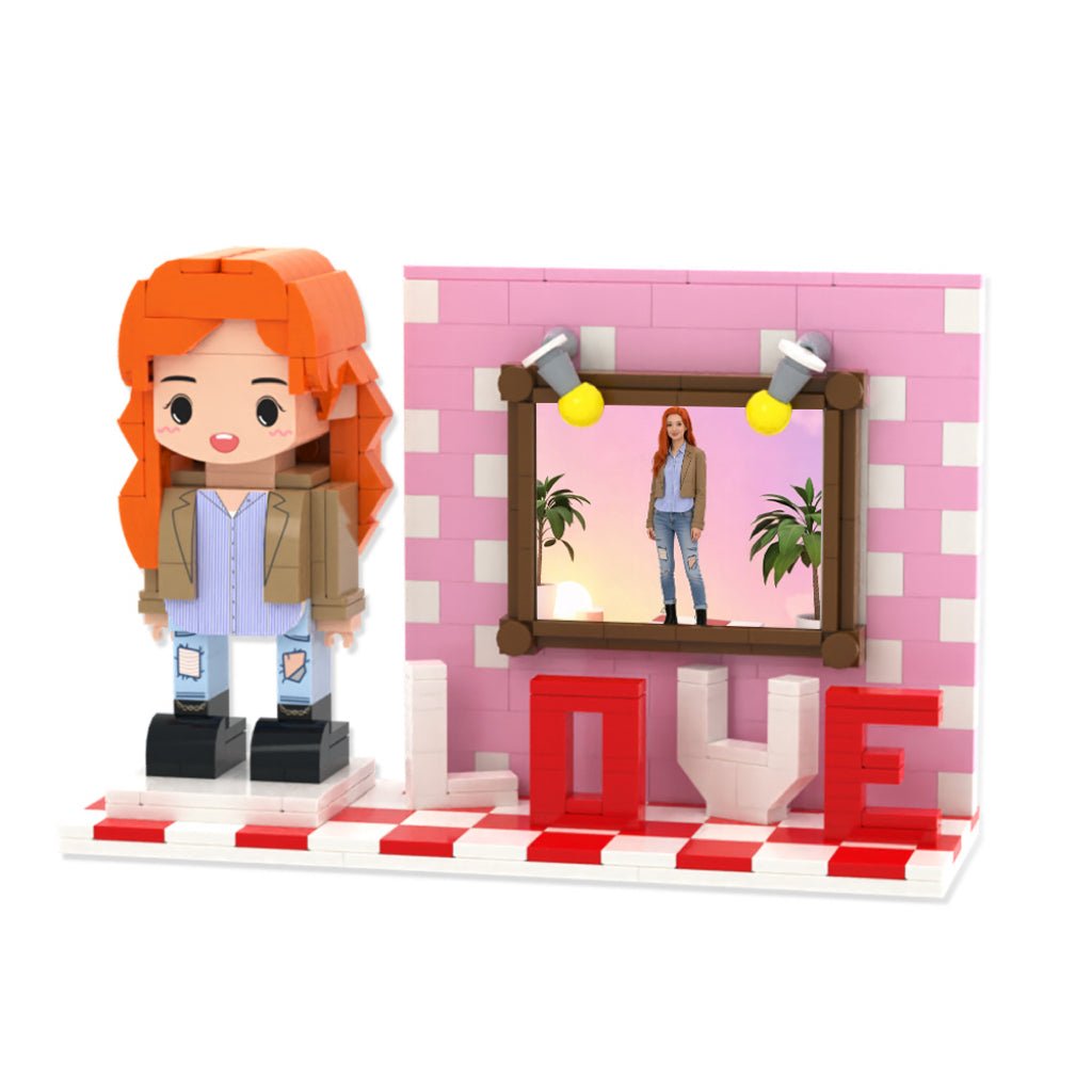 Full Body Custom 1 Person Cute Brick Figure with LOVE Personalized Photo Valentines Gift Anniversary Gift Mother's Day Gift - DiyGiftly