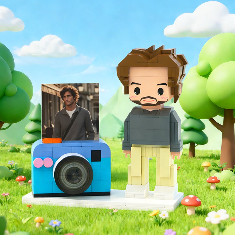 Full - body Custom 1 Person Cute Brick Figures with Photo and Camera Birthday Gift for Photographers - DiyGiftly