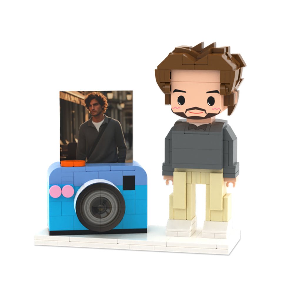 Full - body Custom 1 Person Cute Brick Figures with Photo and Camera Birthday Gift for Photographers - DiyGiftly