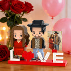 Full Body Custom 2 People Cute Brick Figure with LOVE Personalized Photo Valentines Gift Anniversary Gift - DiyGiftly