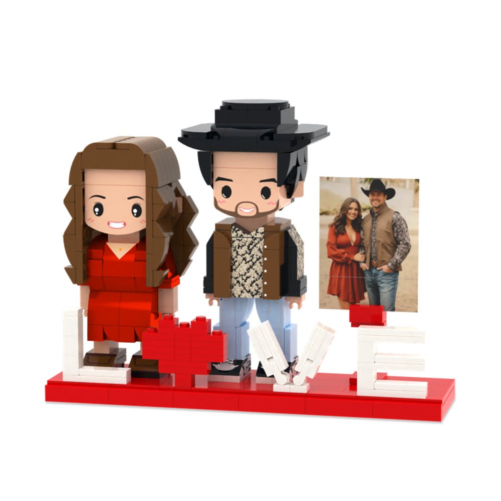 Full Body Custom 2 People Cute Brick Figure with LOVE Personalized Photo Valentines Gift Anniversary Gift - DiyGiftly