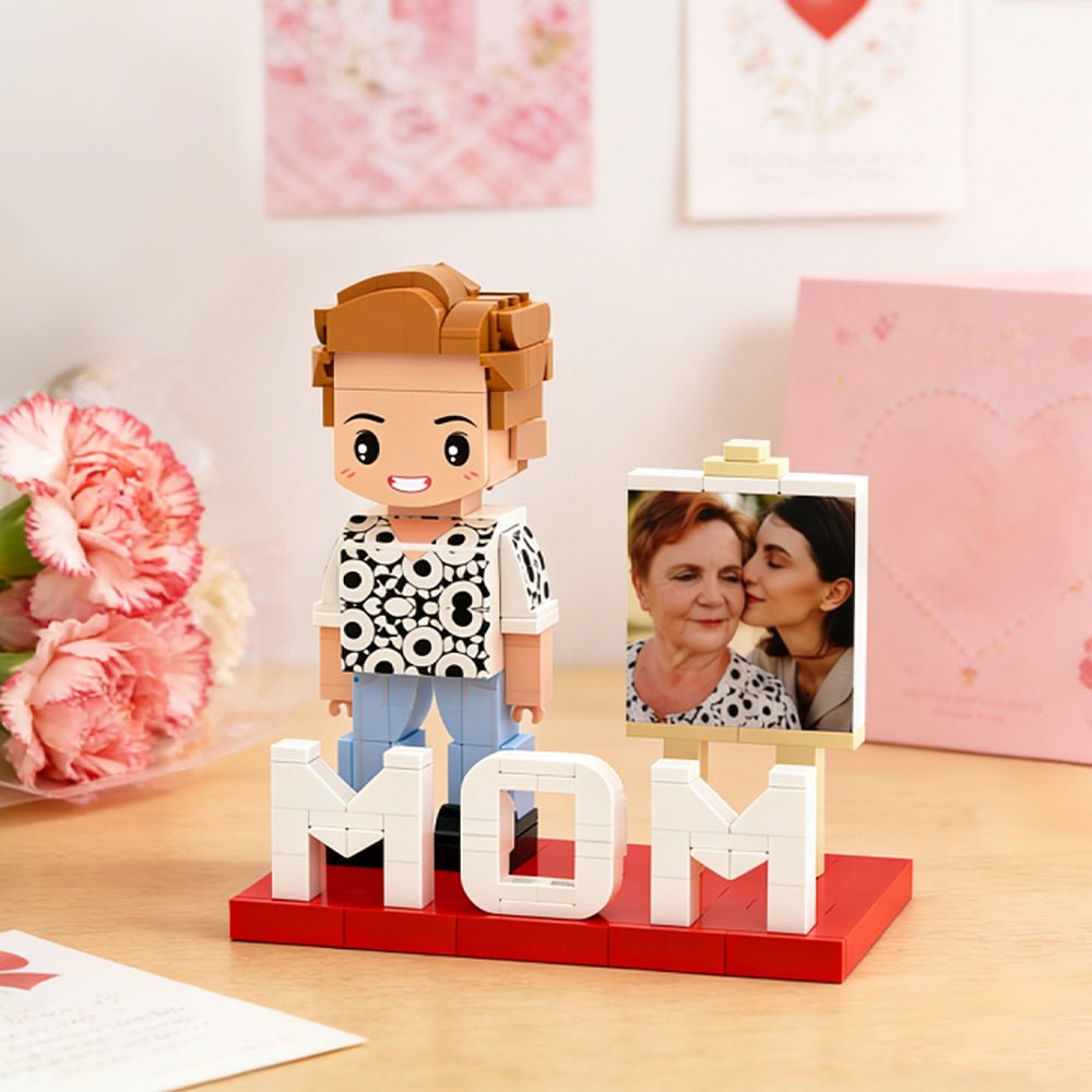 Full Body Custom MOM 1 Person Cute Brick Figure with Photo Mother's Day Gift - DiyGiftly
