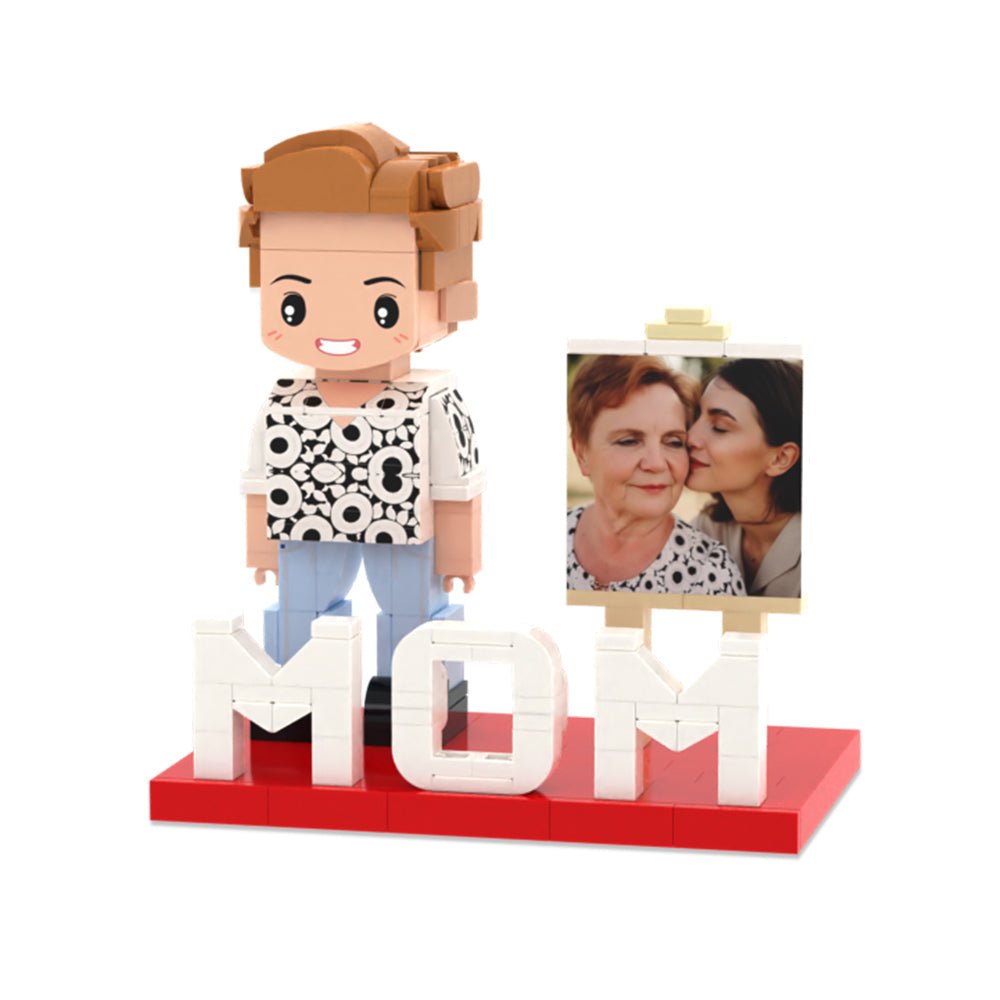 Full Body Custom MOM 1 Person Cute Brick Figure with Photo Mother's Day Gift - DiyGiftly