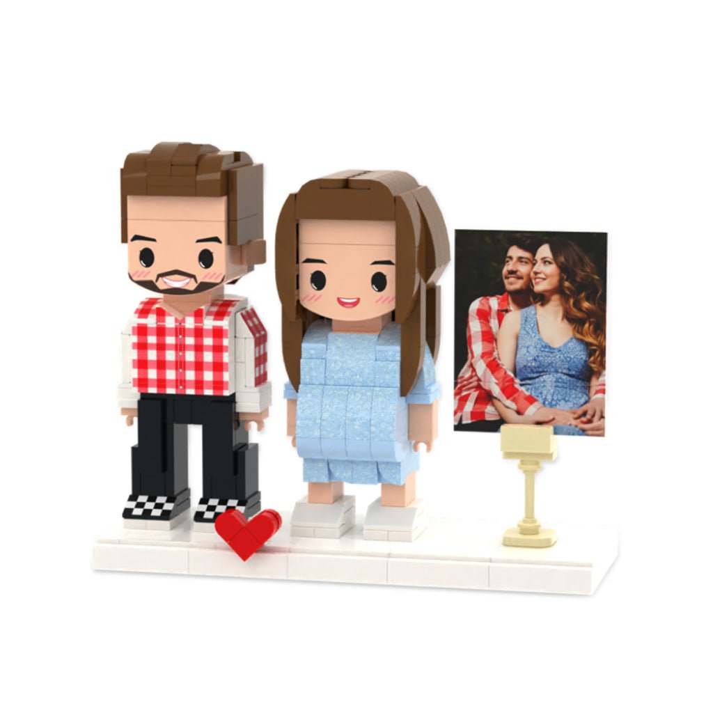 Full Body Customizable Pregnancy Gift 2 People Cute Brick Figures with Photo Anniversary Gift New Mom Gift - DiyGiftly