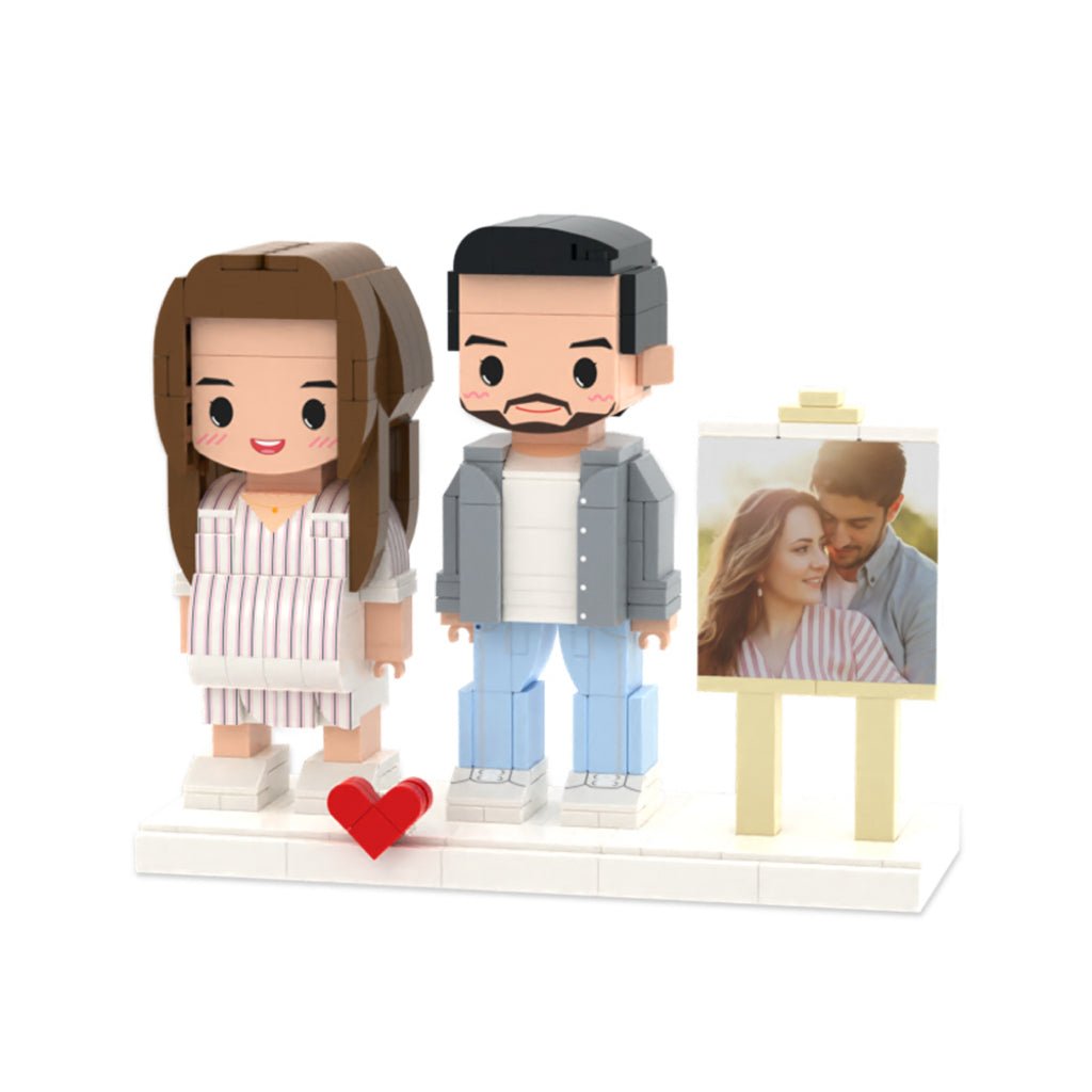 Full Body Customizable Pregnancy Gift 2 People Cute Brick Figures with Photo Anniversary Gift New Mom Gift - DiyGiftly