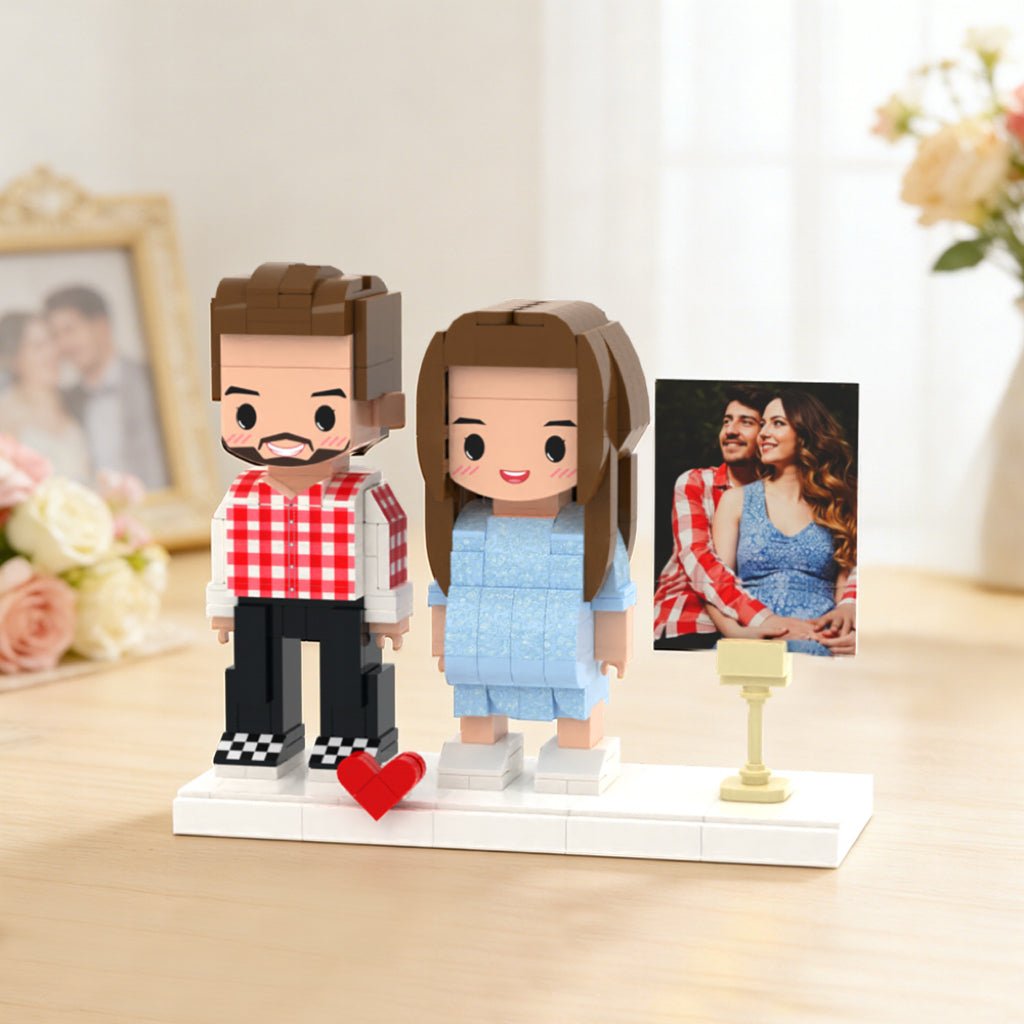 Full Body Customizable Pregnancy Gift 2 People Cute Brick Figures with Photo Anniversary Gift New Mom Gift - DiyGiftly