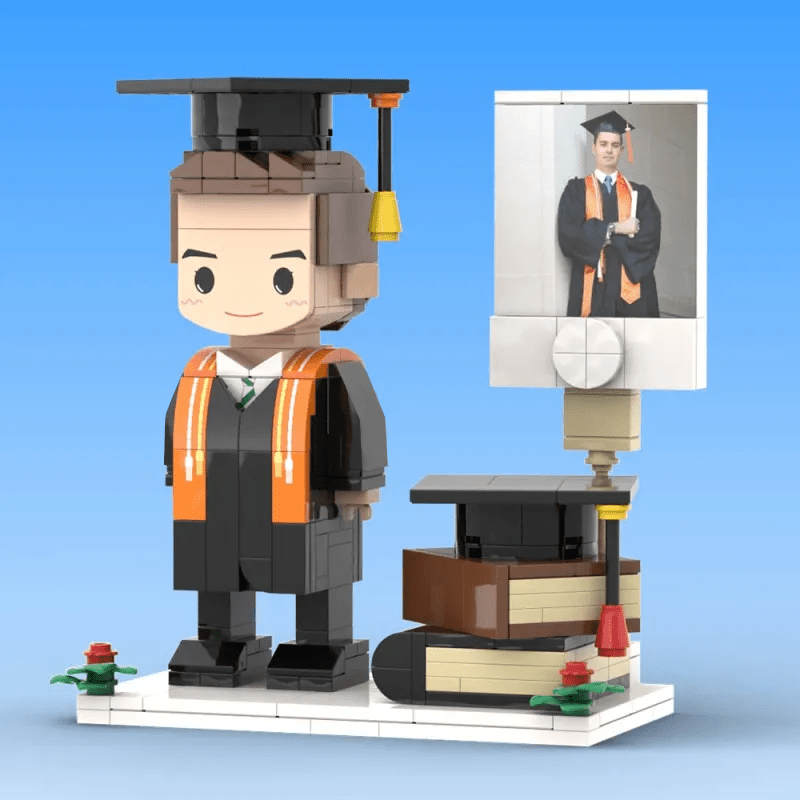 Full Body Customized 1 - Person Brick Figure with Photo – Graduation Season Theme Figure, Unique Custom Graduation Gift for Students - DiyGiftly