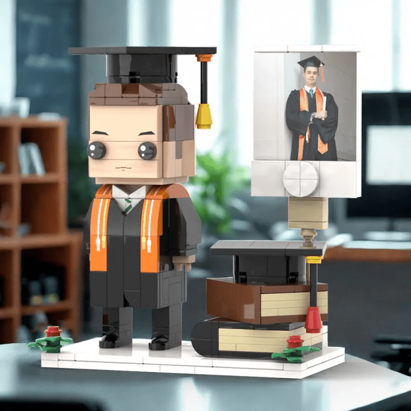 Full Body Customized 1 - Person Brick Figure with Photo – Graduation Season Theme Figure, Unique Custom Graduation Gift for Students - DiyGiftly